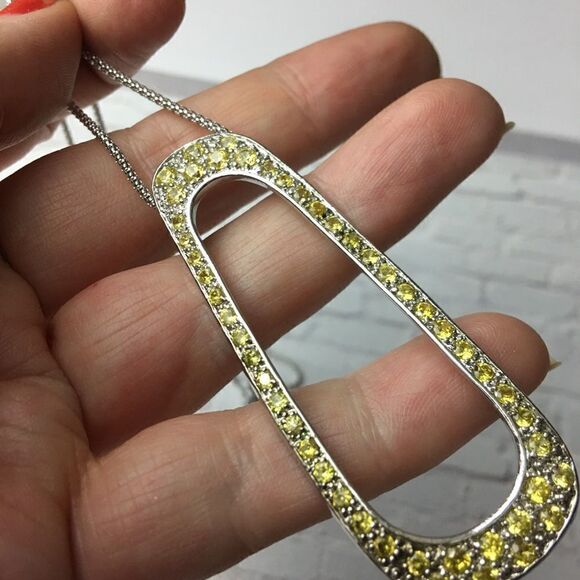 Canary yellow large CZ pendant on popcorn chain - Picture 7 of 11